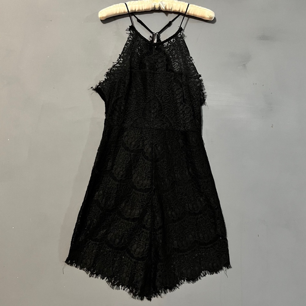 NWT Designer Chloe Dao Black Lace Halter Dress Eyelash Lace Buttons Zipper Large - Picture 1 of 15